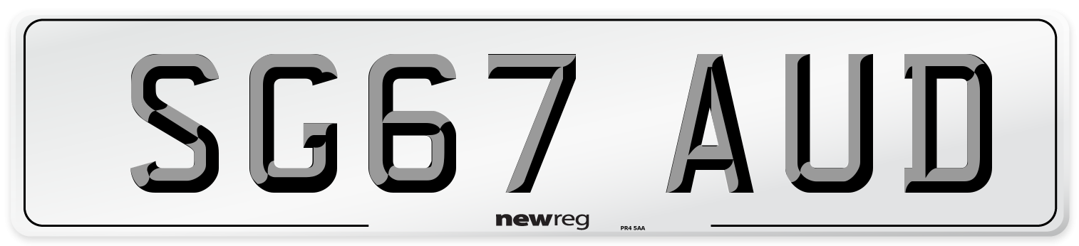 SG67 AUD Number Plate from New Reg